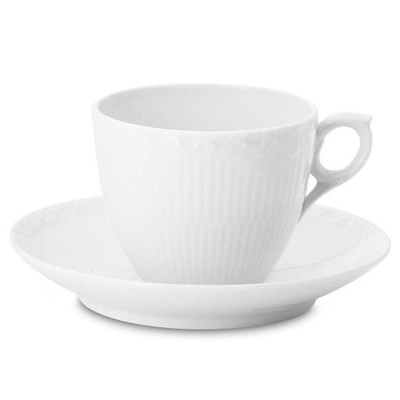 Royal Copenhagen White Half Lace Coffee Cup and Saucer 5.75 oz.