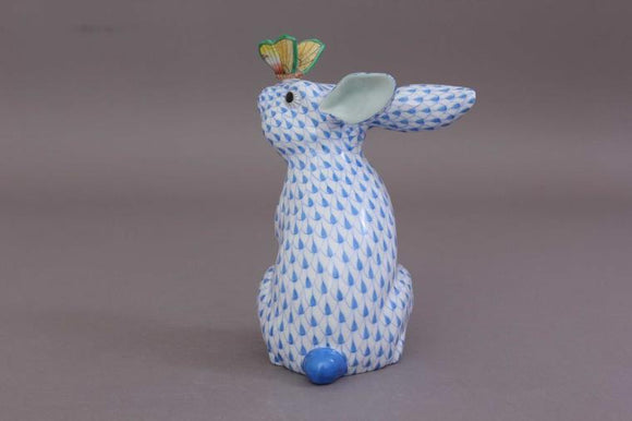 Bunny with Butterfly on Nose Figurines ‚Äì Fishnet Color Blue