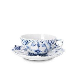 R.C. Blue Fluted Full Lace Tea Cup & Saucer
