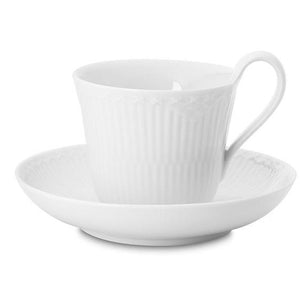 Royal Copenhagen White Half Lace Teacup & Saucer High Handle