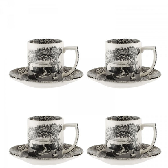 Spode Black Italian Espresso Cup & Saucers set of 4