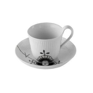 Royal Copenhagen Black Fluted Mega Teacup & Saucer High Handle