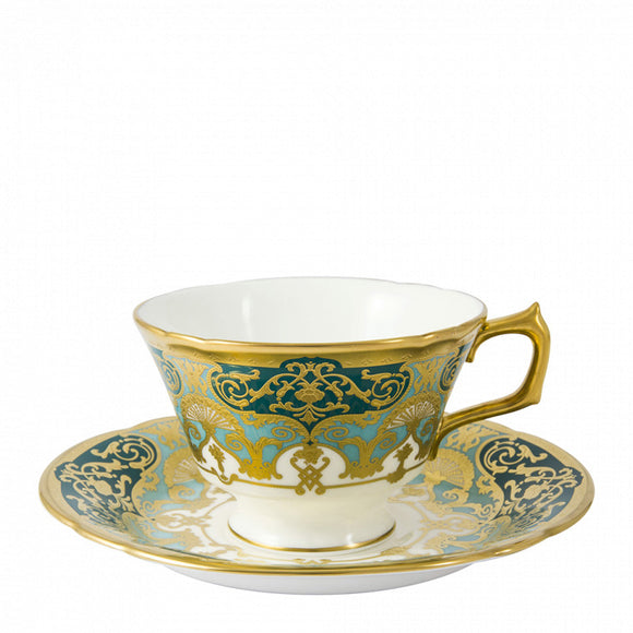 HERITAGE FOREST GREEN & TURQUOISE - TEA CUP & SAUCER