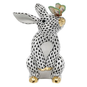Bunny with Butterfly on Nose Figurines ‚Äì Fishnet Color Black