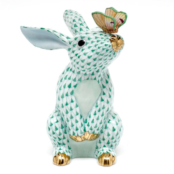 Bunny with Butterfly on Nose Figurines ‚Äì Fishnet Color Green