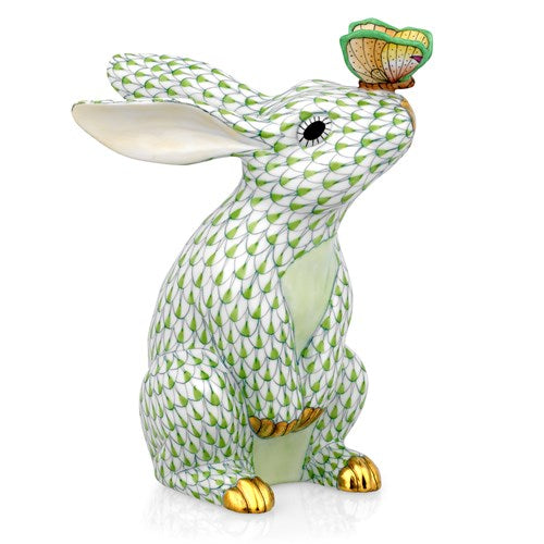 Bunny with Butterfly on Nose Figurines ‚Äì Fishnet Color Lime