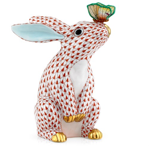 Bunny with Butterfly on Nose Figurines ‚Äì Fishnet Color Red