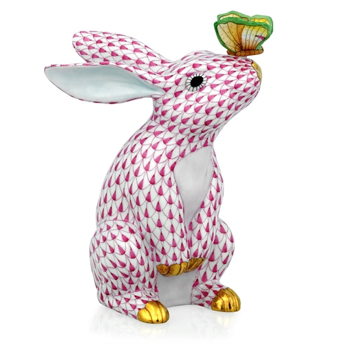 Bunny with Butterfly on Nose Figurines ‚Äì Fishnet Color Pink