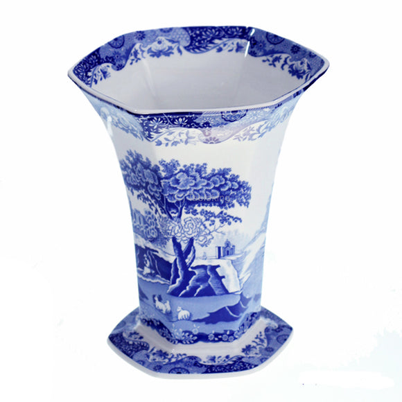 Spode Blue Italian Hexagonal Vase 10.5